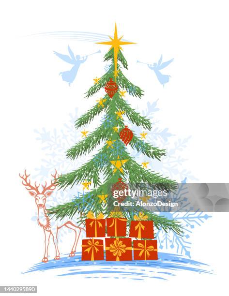 christmas tree design - string lights isolated stock illustrations