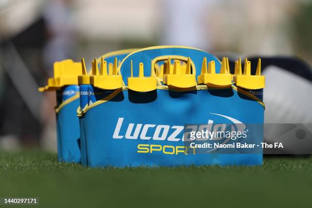 Lucozade bottles during a training session on November 09, 2022 in San Pedro del Pinatar, Spain.