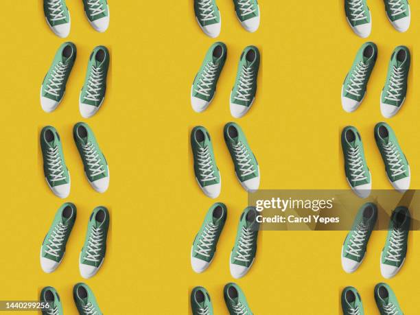 green sneakers seamless pattern - shoelace stock pictures, royalty-free photos & images