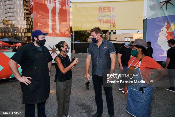 Ryan DeNicola, Nancy Silveton, Curtis Stone and Nyesha Arrington at the Resy Drive Thru at the Hollywood Palladium on October 15, 2020 in Los...