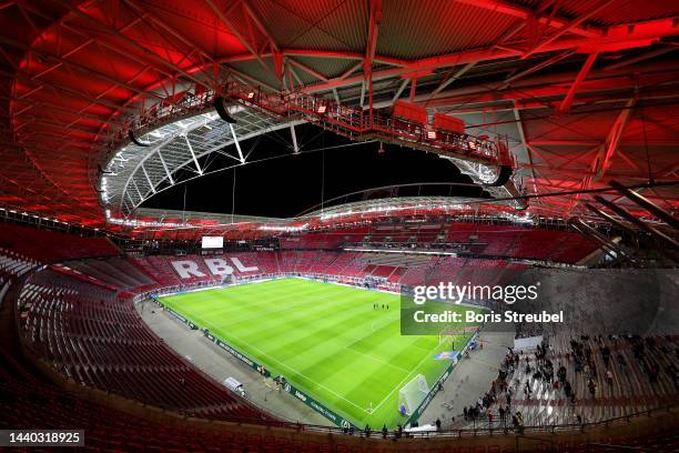 General view inside the stadium prior to the Bundesliga match between RB Leipzig and Sport-Club Freiburg at Red Bull Arena on November 09, 2022 in...