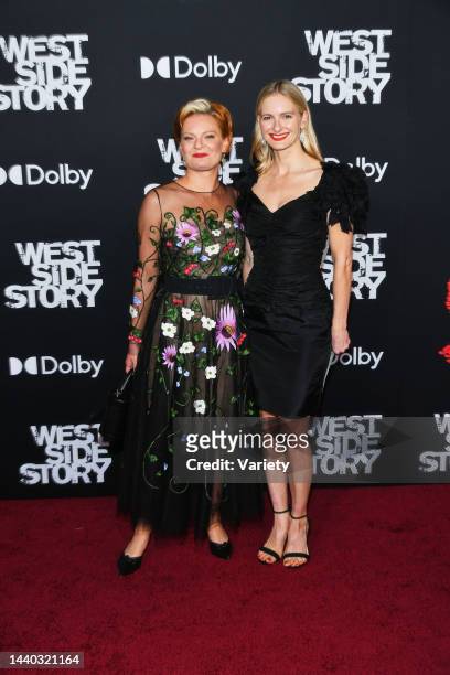 Martha Plimpton and Sorel Carradine at the Los Angeles Premiere of 'West Side Story' at the El Capitan Theatre on December 7, 2021 in Los Angeles,...