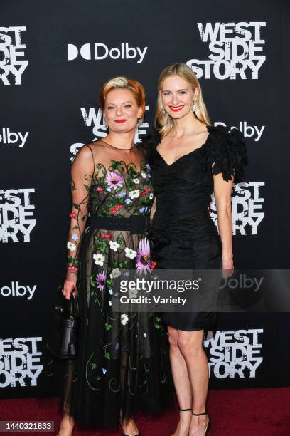 Martha Plimpton and Sorel Carradine at the Los Angeles Premiere of 'West Side Story' at the El Capitan Theatre on December 7, 2021 in Los Angeles,...