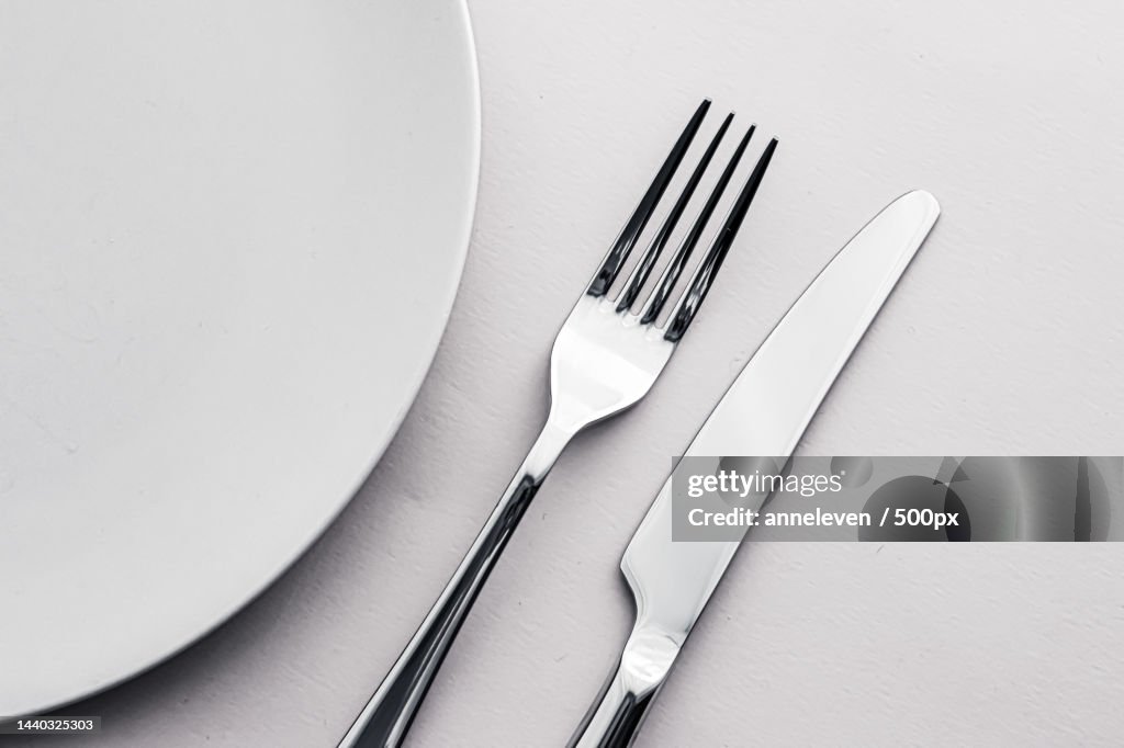 Empty Set Plate Empty Plate And Cutlery As Mockup Set On White Background Top High-Res ...