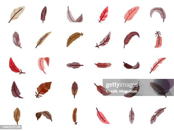 ilustraciones, imágenes clip art, dibujos animados e iconos de stock de conjunto de iconos planos de plumas - cerda-pelo-de-animal