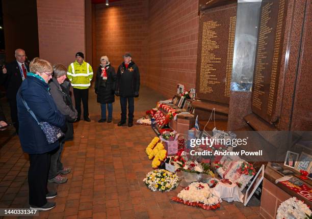 Representatives from Derby County Football Club Supporters Committee laying a wreath at the Hillsborough Memorial before the Carabao Cup Third Round...