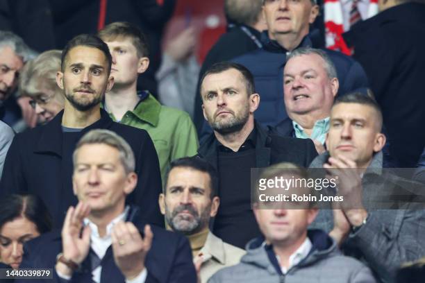 Current Luton Town manager Nathan Jones, but prospective Southampton FC manager, in the stands during the Carabao Cup Third Round match between...