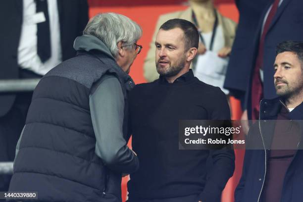 Current Luton Town manager Nathan Jones, but prospective Southampton FC manager, in the stands during the Carabao Cup Third Round match between...