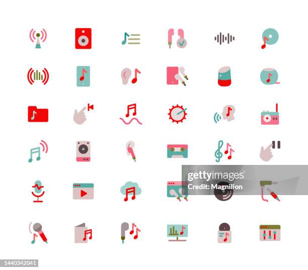 audio icons flat set - pause button stock illustrations