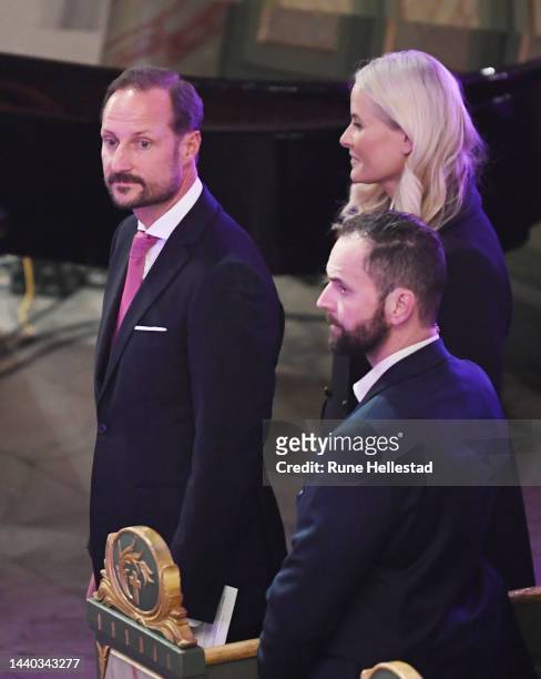 Crown Prince Haakon and Crown Princess Mette- Marit attend a church service for the 75th Anniversary of Norwegian Church Aid at Oslo Cathedral on...