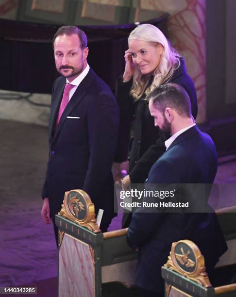 Crown Prince Haakon and Crown Princess Mette- Marit attend a church service for the 75th Anniversary of Norwegian Church Aid at Oslo Cathedral on...