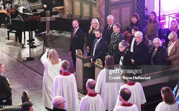 Crown Prince Haakon and Crown Princess Mette- Marit attend a church service for the 75th Anniversary of Norwegian Church Aid at Oslo Cathedral on...