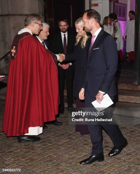Olav Fykse Tveit, Crown Prince Haakon and Crown Princess Mette- Marit attend a church service for the 75th Anniversary of Norwegian Church Aid at...