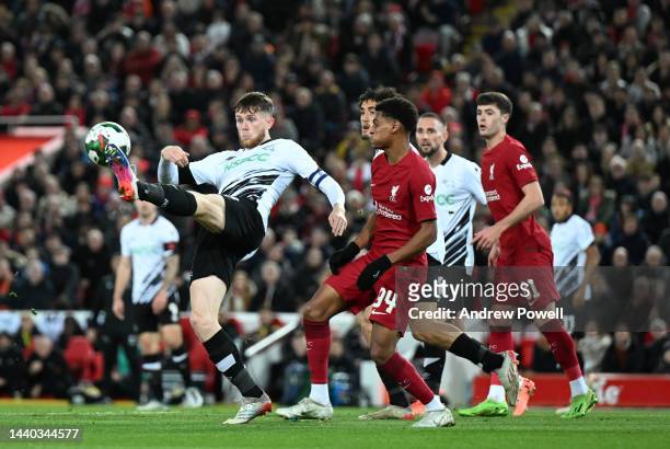 Melkamu Fraunendorf of Liverpool during the Carabao Cup Third Round match between Liverpool and Derby County at Anfield on November 09, 2022 in...