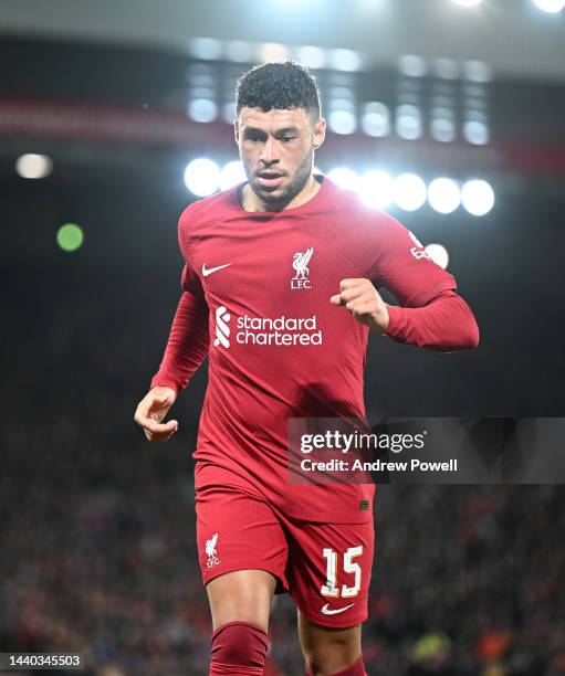 Alex Oxlade-Chamberlain of Liverpool during the Carabao Cup Third Round match between Liverpool and Derby County at Anfield on November 09, 2022 in...