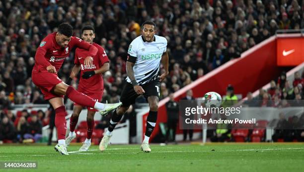 Alex Oxlade-Chamberlain of Liverpool during the Carabao Cup Third Round match between Liverpool and Derby County at Anfield on November 09, 2022 in...