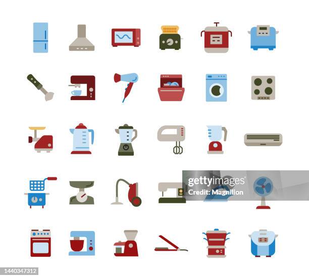 appliances flat icons set - gas stove burner stock illustrations