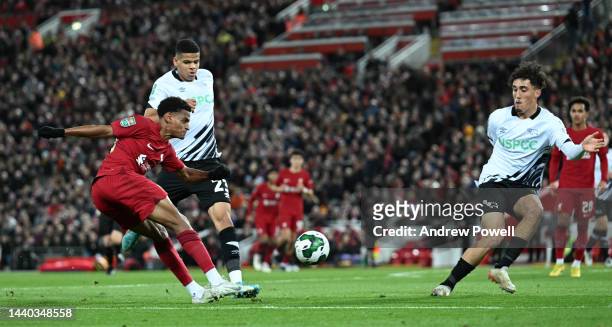 Melkamu Fraunendorf of Liverpool during the Carabao Cup Third Round match between Liverpool and Derby County at Anfield on November 09, 2022 in...