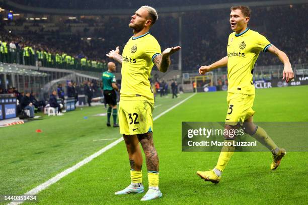 Federico Dimarco of FC Internazionale celebrates after scoring their team's fourth goal during the Serie A match between FC Internazionale and...