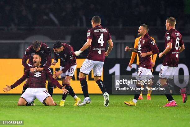 Nikola Vlasic of Torino FC celebrates after scoring their sides second goal during the Serie A match between Torino FC and UC Sampdoria at Stadio...