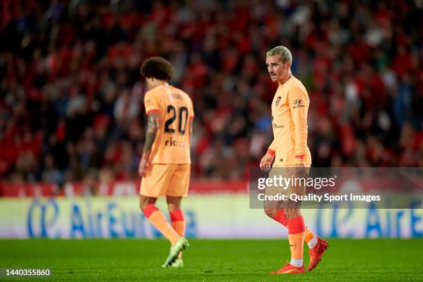 Antoine Griezmann of Atletico de Madrid looks on during the LaLiga Santander match between RCD Mallorca and Atletico de Madrid at Visit Mallorca...