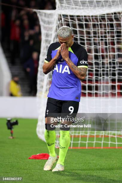 Richarlison of Tottenham Hotspur reacts after missing a chance during the Carabao Cup Third Round match between Nottingham Forest and Tottenham...