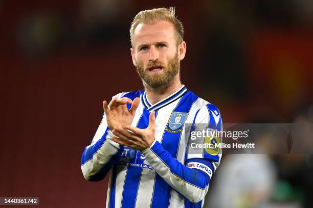 Barry Bannan of Sheffield Wednesday applauds fans following their side's defeat in the Carabao Cup Third Round match between Southampton and...