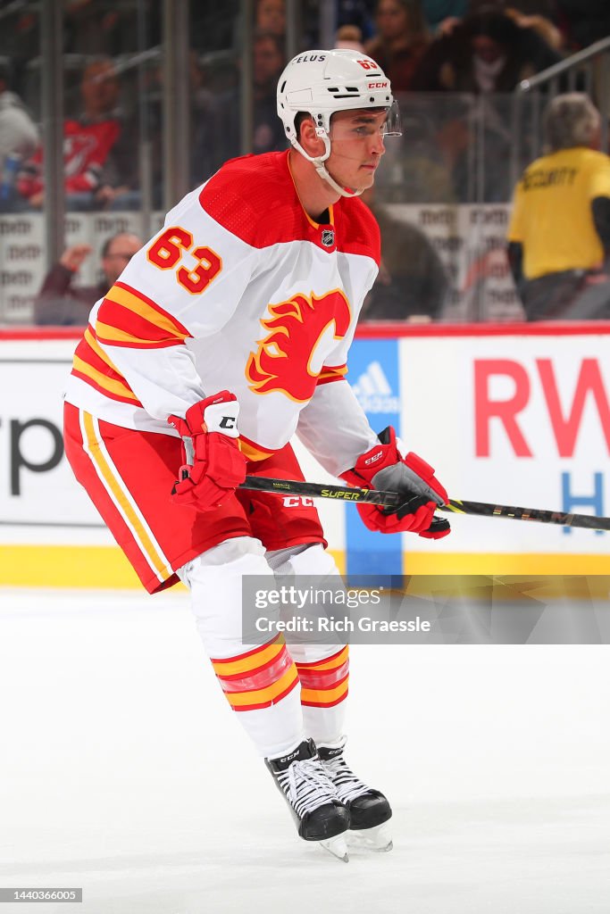 Adam Ruzicka of the Calgary Flames against the New Jersey Devils on ...