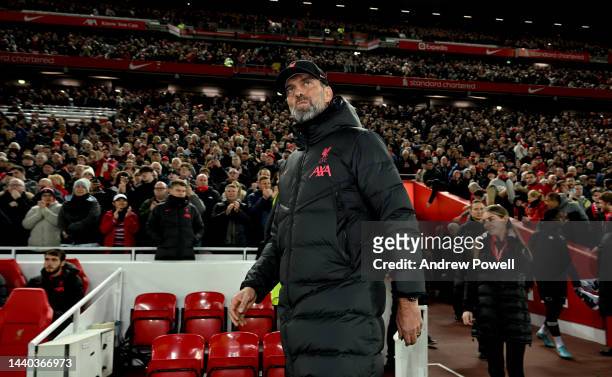 Jurgen Klopp manager of Liverpool during the Carabao Cup Third Round match between Liverpool and Derby County at Anfield on November 09, 2022 in...