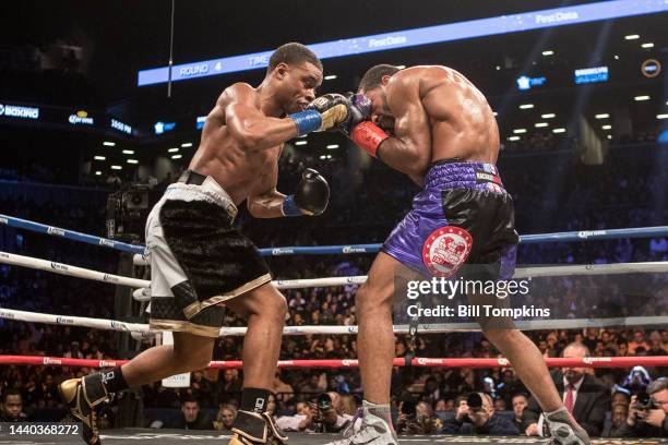 January 20: Errol Spence Jr defeats Lamont Peterson by RTD in the 10th round in their Championship Welterweight fight at the Barclay Center in...