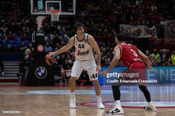 Milos Teodosic, #44 of Virtus Segafredo Bologna, dribbles during the 2022/2023 Turkish Airlines EuroLeague Regular Season Round 7 match between EA7...