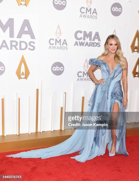 Carrie Underwood attends The 56th Annual CMA Awards at Bridgestone Arena on November 09, 2022 in Nashville, Tennessee.
