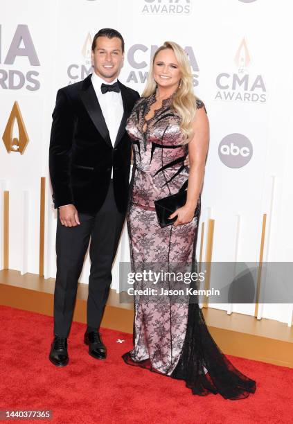 Brendan McLoughlin and Miranda Lambert attend The 56th Annual CMA Awards at Bridgestone Arena on November 09, 2022 in Nashville, Tennessee.