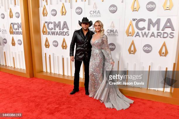 Jason Aldean and Brittany Aldean attend The 56th Annual CMA Awards at Bridgestone Arena on November 09, 2022 in Nashville, Tennessee.