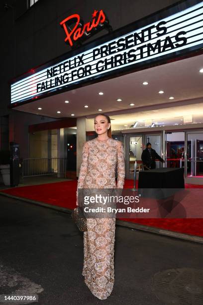 Lindsay Lohan attends Netflix’s Falling For Christmas Celebratory Holiday Fan Screening with Cast & Crew on November 9, 2022 in New York City