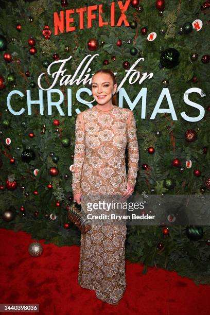 Lindsay Lohan attends Netflix’s Falling For Christmas Celebratory Holiday Fan Screening with Cast & Crew on November 9, 2022 in New York City