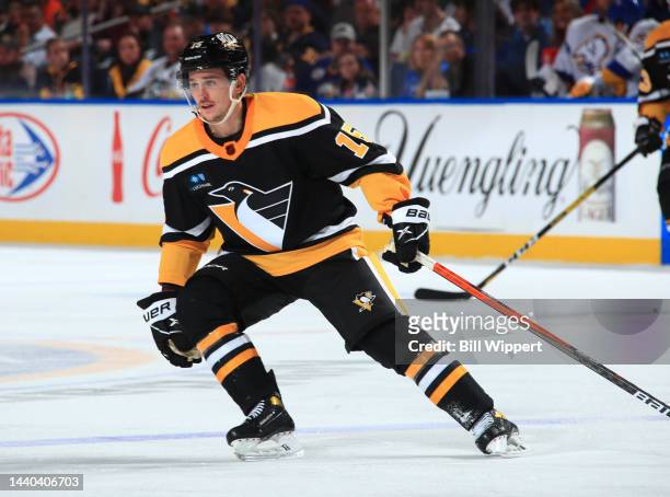 Josh Archibald of the Pittsburgh Penguins skates against the Buffalo Sabres during an NHL game on November 2, 2022 at KeyBank Center in Buffalo, New...