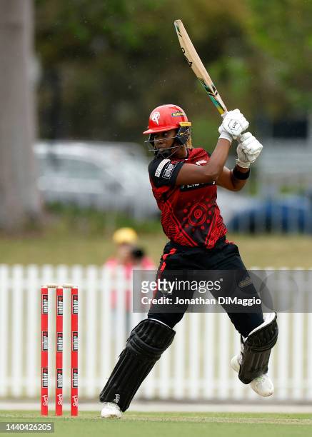 Hayley Matthews of the Renegades bats during the Women's Big Bash League match between the Melbourne Renegades and the Sydney Sixers at CitiPower...
