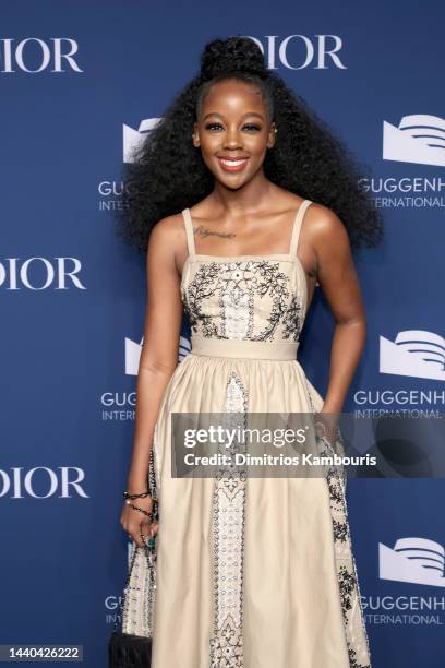 Thuso Mbedu attends the 2022 Guggenheim International Gala, made possible by Dior at Guggenheim Museum on November 09, 2022 in New York City.