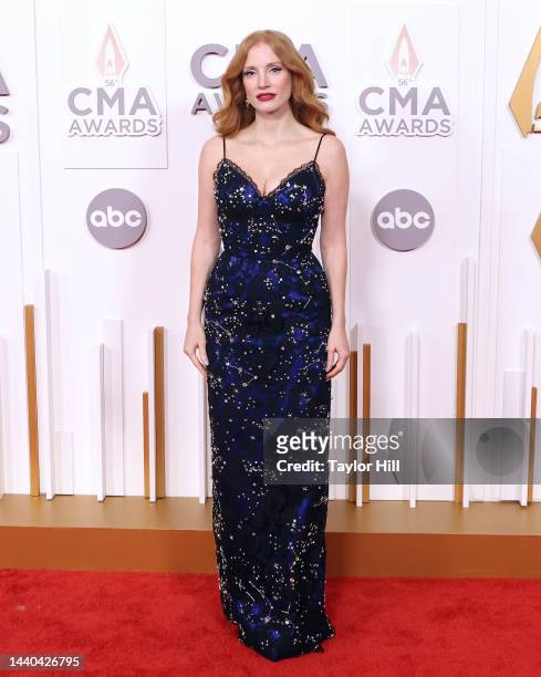Jessica Chastain attends the 56th Annual CMA Awards at Bridgestone Arena on November 09, 2022 in Nashville, Tennessee.