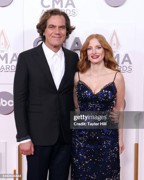 Michael Shannon and Jessica Chastain attend the 56th Annual CMA Awards at Bridgestone Arena on November 09, 2022 in Nashville, Tennessee.