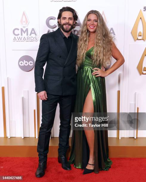 Thomas Rhett and Lauren Akins attend the 56th Annual CMA Awards at Bridgestone Arena on November 09, 2022 in Nashville, Tennessee.