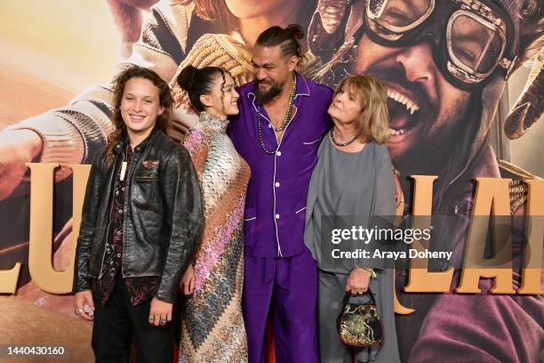 Nakoa-Wolf Manakauapo Namakaeha, Lola Iolani Momoa, Jason Momoa and Coni Momoa attend the Los Angeles Premiere of Netflix's "Slumberland" at AMC...