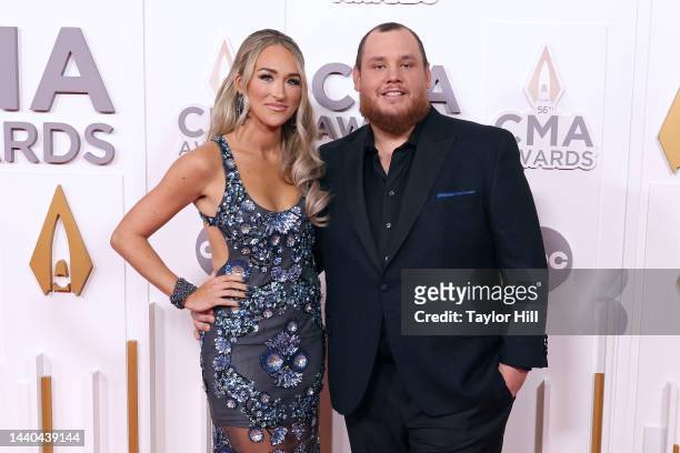 Nicole Hocking and Luke Combs attend the 56th Annual CMA Awards at Bridgestone Arena on November 09, 2022 in Nashville, Tennessee.