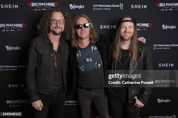 Kelby Ray, Jaren Johnston and Neil Mason of The Cadillac Three attend Big Machine Label Group's celebration of The 56th Annual CMA Awards at The Bell...