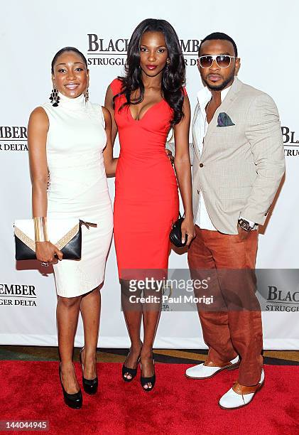 Mbong Amata , former Miss World Agbani Darego and Enyinna Nwigwe attend the Black November screening at John F. Kennedy Center for the Performing...