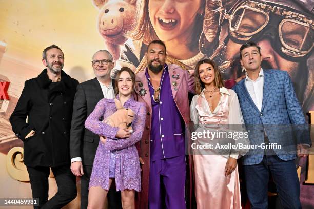 Chris O'Dowd, Francis Lawrence, Marlow Barkley, Jason Momoa, India de Beaufort, and Kyle Chandler attend the Los Angeles Premiere of Netflix's...