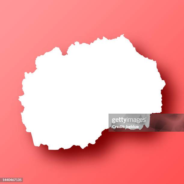 bildbanksillustrationer, clip art samt tecknat material och ikoner med north macedonia map on red background with shadow - makedonien land