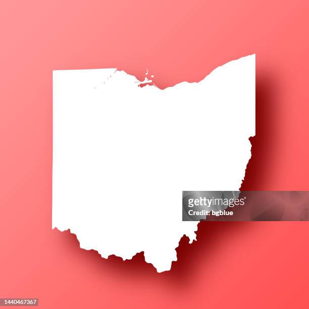 ohio map on red background with shadow - columbus ohio map stock illustrations