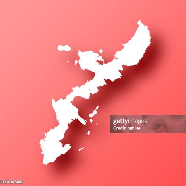 okinawa island map on red background with shadow - okinawa prefecture stock illustrations